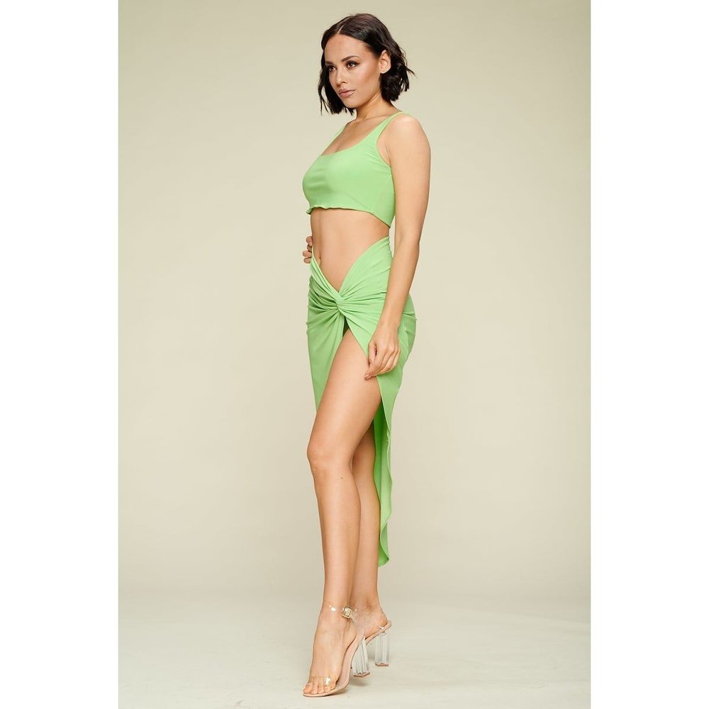 Summer Days Solid Crop Top & Split Thigh Twist Slit Skirt Set - Picture 3 of 8
